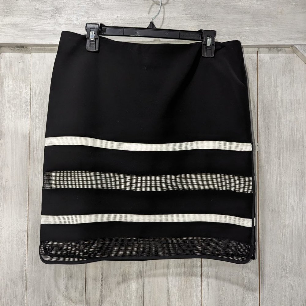 White House Black Market Blk/White Horizontal Stripe Mesh Skirt Sz10
